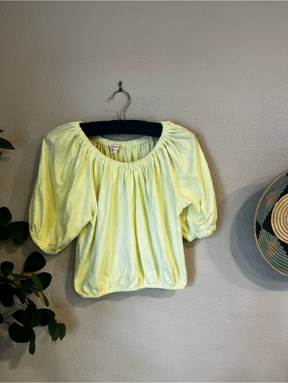 Sundry Light Yellow Peasant Blouse with Puff Sleeves